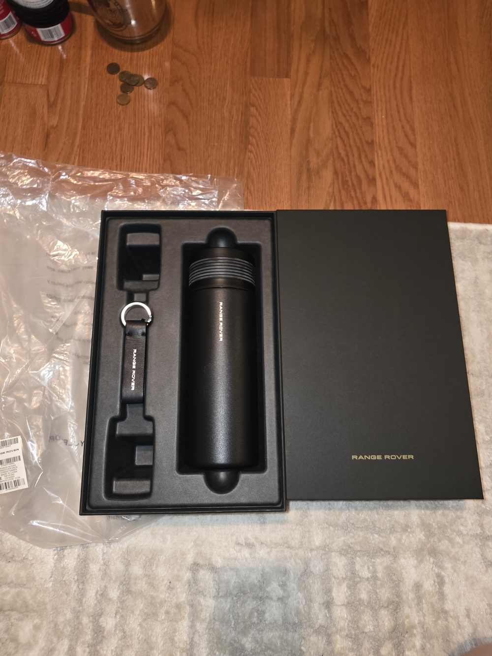 Genuine Range Rover Water/Coffee Travel Mug With Black Leather Keystrap